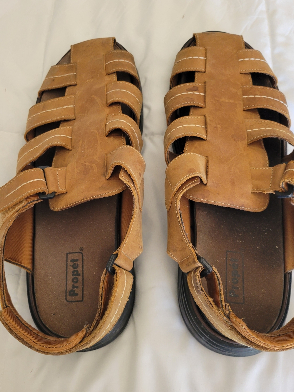 Propet Men's Tan/Brown Leather Fisherman Sandals